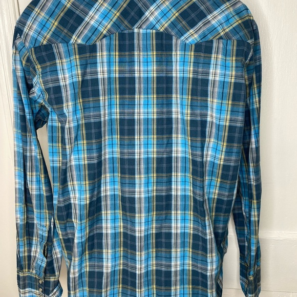 WRANGLER Pearl Snaps Western Blue Plaid Button-Up Shirt. - Picture 10 of 10